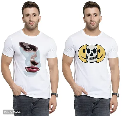 Reliable White Cotton Printed Round Neck Tees For Men- Pack Of 2-thumb0