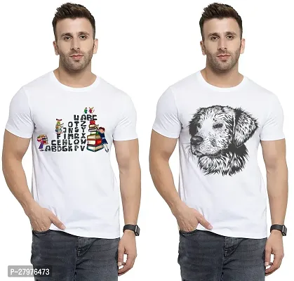 Reliable White Cotton Printed Round Neck Tees For Men- Pack Of 2-thumb0