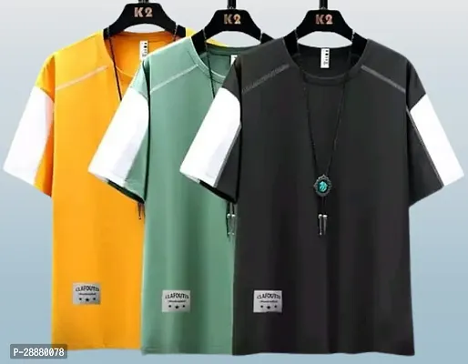 Stylish Polyester Colourblocked T-Shirt For Men Pack of 3