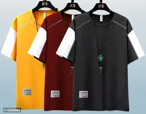 Stylish Polyester Colourblocked T-Shirt For Men Pack of 3-thumb0