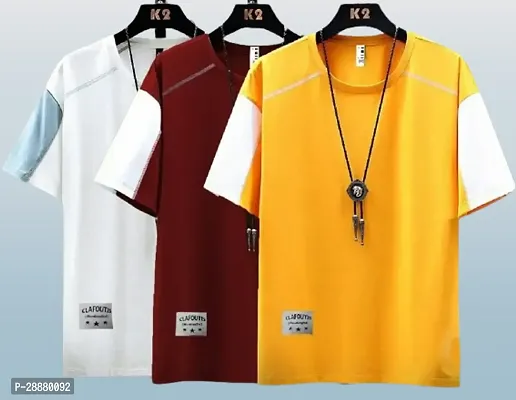 Stylish Polyester Colourblocked T-Shirt For Men Pack of 3