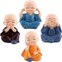 SVAPI? Small Buddha Baby Monk Statues, Multicolor, Set of 4 Polyresin Laughing Buddha Statues for Home Decor-thumb1