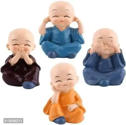 SVAPI? Small Buddha Baby Monk Statues, Multicolor, Set of 4 Polyresin Laughing Buddha Statues for Home Decor-thumb2