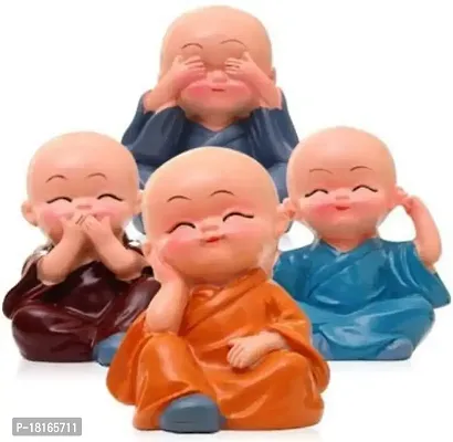 SVAPI? Small Buddha Baby Monk Statues, Multicolor, Set of 4 Polyresin Laughing Buddha Statues for Home Decor-thumb0