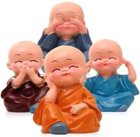 SVAPI? Small Buddha Baby Monk Statues, Multicolor, Set of 4 Polyresin Laughing Buddha Statues for Home Decor