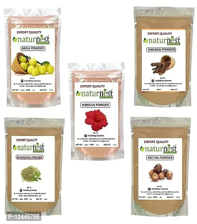 naturenest 100% pure and natural amla reetha shikakai bhringraj hibiscus powder 50 gm each 250 gm