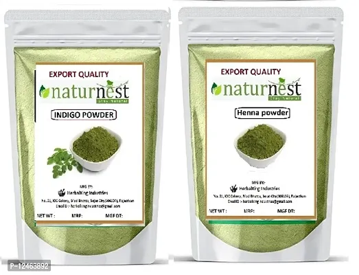 naturenest 100% pure henna powder and indigo leaf powder for black hair naturals colour 200 gm-thumb0