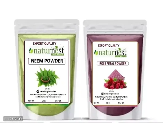 naturenest 100% pure and natural neem leaf powder and rose petal powder for face pack 100 gm each 200 gm