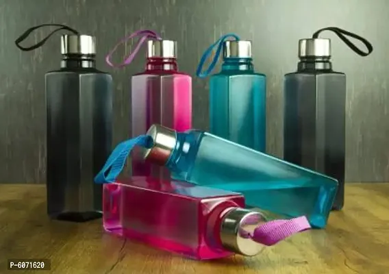 Kitchenware New Square Shape Water Bottle Set with S.S Cap (3Pcs Set Multicolor)-thumb0