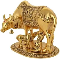 Lovemetz Kamdhenu Cow with Calf and Krishna Brass Like Metal Showpiece for Home Decor and Decorative Gift Item-thumb3