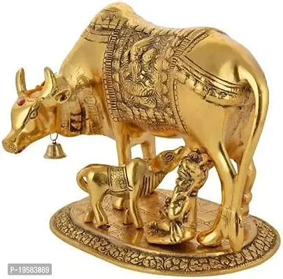 Lovemetz Kamdhenu Cow with Calf and Krishna Brass Like Metal Showpiece for Home Decor and Decorative Gift Item-thumb4
