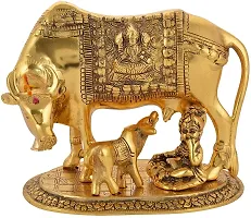 Lovemetz Kamdhenu Cow with Calf and Krishna Brass Like Metal Showpiece for Home Decor and Decorative Gift Item-thumb2