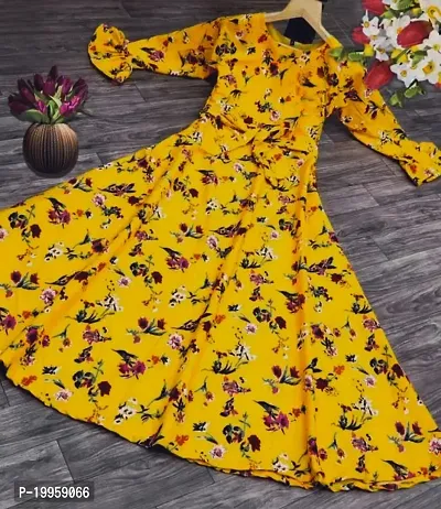 Stylish Yellow Crepe Printed Fit And Flare Gown  For Women-thumb0