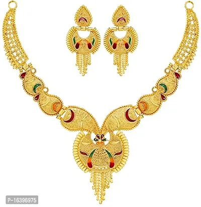 Women Stylish Gold Plated Necklace with Earrings set-thumb0