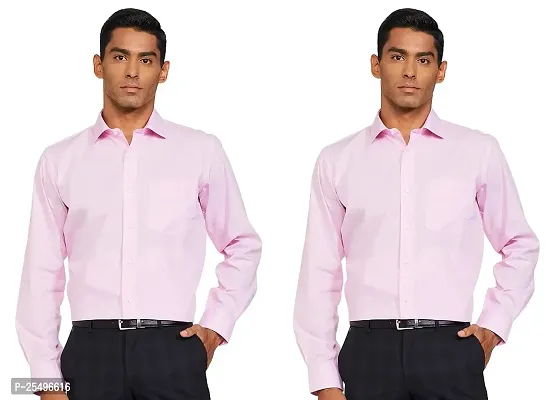 Reliable Pink Cotton Solid Long Sleeves Formal Shirt For Men, Pack Of 2-thumb0