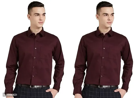 Reliable Maroon Cotton Solid Long Sleeves Formal Shirt For Men, Pack Of 2