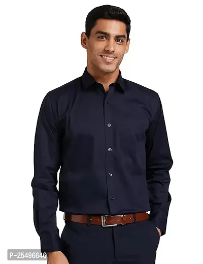 Reliable Navy Blue Cotton Solid Long Sleeves Formal Shirt For Men, Pack Of 1