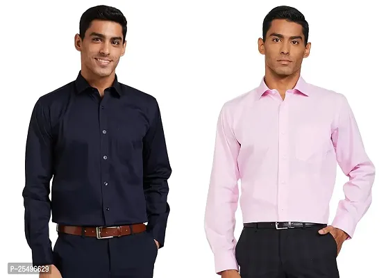 Reliable Multicoloured Cotton Solid Long Sleeves Formal Shirt For Men, Pack Of 2