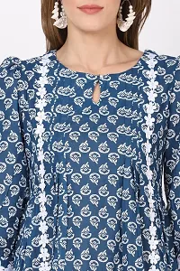 Flosse Women's Cotton Floral Pritned Kurti | Fancy Kurti for Women | Round Neck 3/4th Sleeves Short Kurti for Women's | Printed Tunic Kurti (Blue)-thumb3