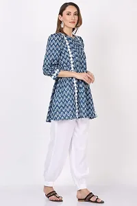 Flosse Women's Cotton Floral Pritned Kurti | Fancy Kurti for Women | Round Neck 3/4th Sleeves Short Kurti for Women's | Printed Tunic Kurti (Blue)-thumb1