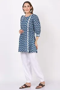 Flosse Women's Cotton Floral Pritned Kurti | Fancy Kurti for Women | Round Neck 3/4th Sleeves Short Kurti for Women's | Printed Tunic Kurti (Blue)-thumb2