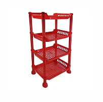 Auri 4 Layer Plastic Rack for Kitchen, Living Room | Red | Medium Size-thumb1