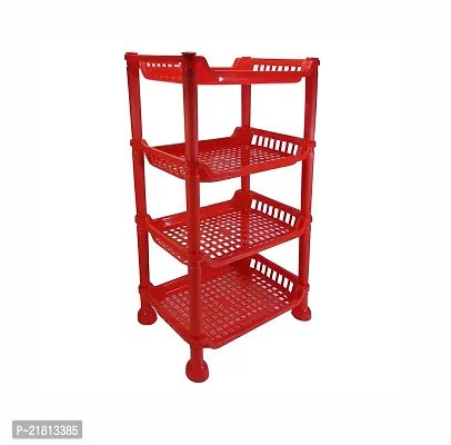 Auri 4 Layer Plastic Rack for Kitchen, Living Room | Red | Medium Size-thumb2