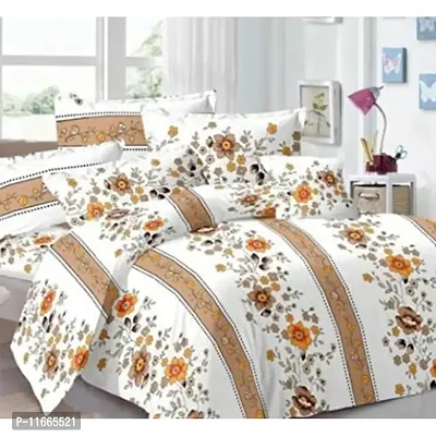 Amvy Creation Prime Collection 160 TC Supersoft Glace Cotton Double Bedsheet with 2 Pillow Covers (Multicolour, 90x90 Inch) - Orange Bail - Gold-thumb0