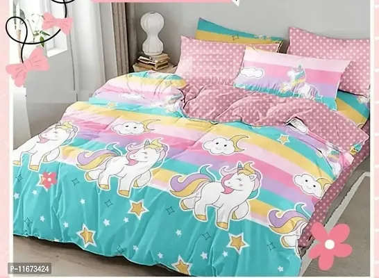 Amvy Creation Prime Collection 160 TC Supersoft Glace Cotton Double Bedsheet with 2 Pillow Covers (Multicolour, 90x90 Inch) - Unicorn 3 - Gold