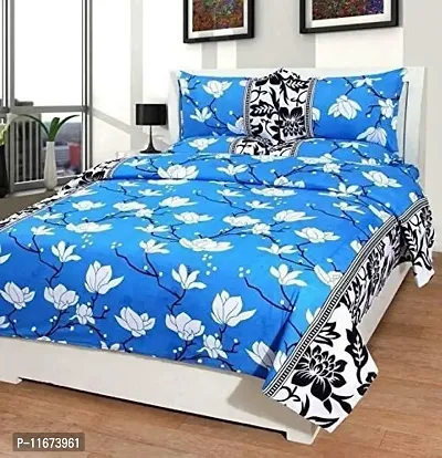 Amvy Creation 144TC 3D Printed Polycotton Double Bedsheet with 2 Pillow Covers (Multicolour, Size 87 x 87 Inch)-thumb0