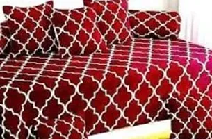 Amvy Creation 160TC 3D Printed Supersoft Glace Cotton Diwan Set, Multicolour (1 Single Bedsheet, 2 Bolster Covers and 5 Cushion Covers) - Maroon Ring Damaas-thumb1