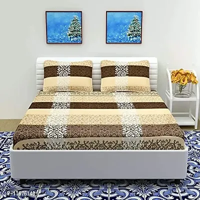 Amvy Creation Prime Collection 160TC Glace Cotton Supersoft Double Bedsheet with 2 Pillow Covers (Multicolour, 90x90 Inch) - Double Coffee Gajra 2-Gold