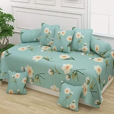 Amvy Creation Supersoft Glace Cotton 8Pc Diwan Set (1 Single Bedsheet + 2 Bolster Covers + 5 Cushion Covers)