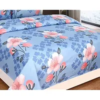 Amvy Creation Prime Collection 160TC Glace Cotton Supersoft Double Bedsheet with 2 Pillow Covers (Multicolour, 90x90 Inch) - Blue with White Blossom 2-Gold-thumb1