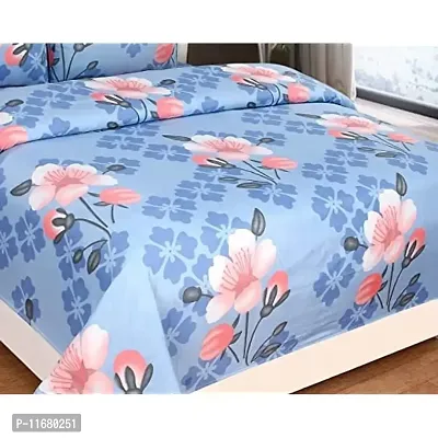 Amvy Creation Prime Collection 160TC Glace Cotton Supersoft Double Bedsheet with 2 Pillow Covers (Multicolour, 90x90 Inch) - Blue with White Blossom 2-Gold-thumb2