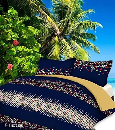 Amvy Creation 144TC 3D Printed Polycotton Double Bedsheet with 2 Pillow Covers (Multicolour, Size 87 x 87 Inch)-thumb0