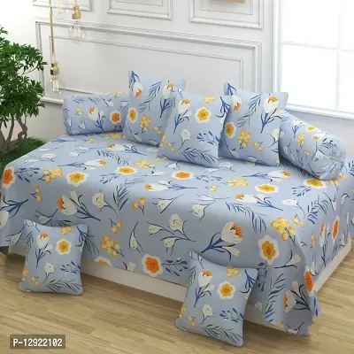Amvy Creation Supersoft Glace Cotton 8Pc Diwan Set (1 Single Bedsheet + 2 Bolster Covers + 5 Cushion Covers)-thumb0