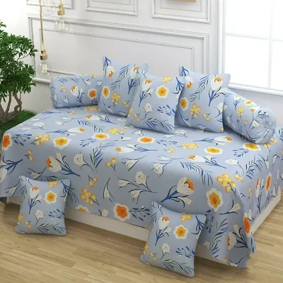 Amvy Creation Supersoft Glace Cotton 8Pc Diwan Set (1 Single Bedsheet + 2 Bolster Covers + 5 Cushion Covers)