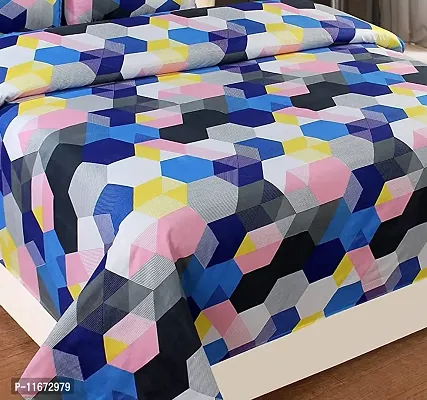 Amvy Creation 144 TC Polycotton 3D Printed Double Bedsheet with 2 Pillow Covers (Multicolour, Size 87 x 87 Inch)-thumb4