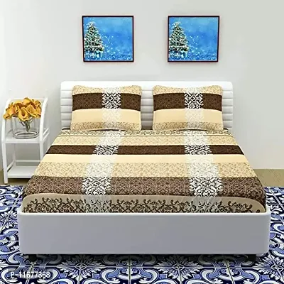 Amvy Creation Prime Collection 160TC Glace Cotton Supersoft Double Bedsheet with 2 Pillow Covers (Multicolour, 90x90 Inch) - Double Coffee Gajra2-Gold-M
