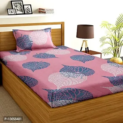 Amvy Creation 160 TC Prime Collection Glace Cotton Printed Flat Single Bedsheet with 1 Pillow Cover-thumb0