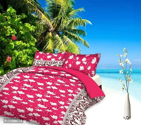 Amvy Creation 144TC 3D Printed Polycotton Double Bedsheet with 2 Pillow Covers (Multicolour, Size 87 x 87 Inch)