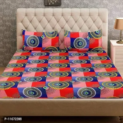 Amvy Creation 144 TC Polycotton 3D Printed Double Bedsheet with 2 Pillow Covers (Multicolour, Size 87 x 87 Inch)-thumb0