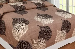 Amvy Creation Prime Collection 160TC Glace Cotton Supersoft Double Bedsheet with 2 Pillow Covers (Multicolour, 90x90 Inch) - Coffee with White Leaves - Gold-thumb1
