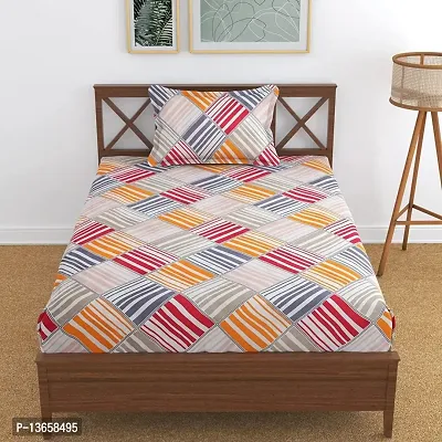 Amvy Creation 160 TC Prime Collection Glace Cotton Printed Flat Single Bedsheet with 1 Pillow Cover