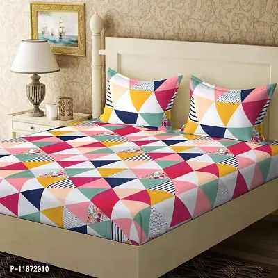 Amvy Creation Prime Collection 160 TC Supersoft Glace Cotton Double Bedsheet with 2 Pillow Covers (Multicolour, 90x90 Inch) - Coloured Triangles 2 - Gold-M