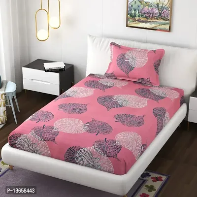 Amvy Creation 160 TC Prime Collection Glace Cotton Printed Flat Single Bedsheet with 1 Pillow Cover-thumb0