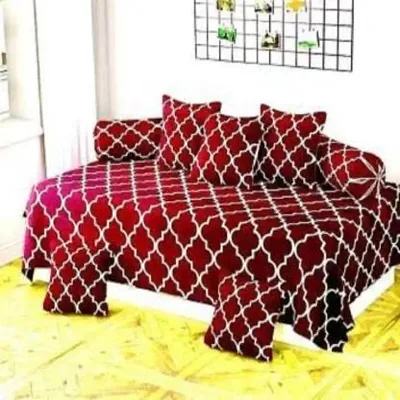 Amvy Creation Supersoft Glace Cotton 8Pc Diwan Set (1 Single Bedsheet + 2 Bolster Covers + 5 Cushion Covers)