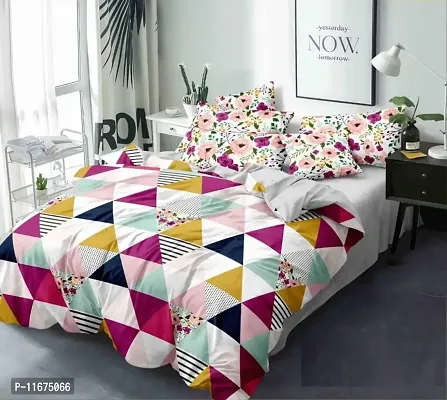 Amvy Creation Prime Collection 160 TC Supersoft Glace Cotton Double Bedsheet with 2 Pillow Covers (Multicolour, 90x90 Inch) - Coloured Triangles - Gold-thumb0