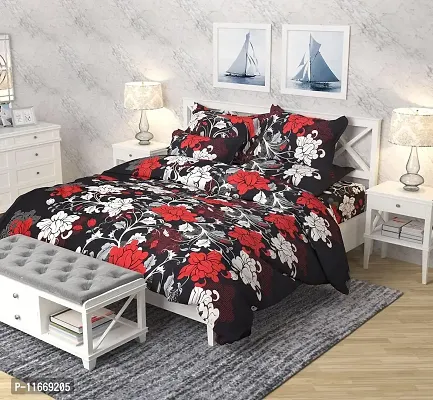 Amvy Creation 144 TC Polycotton 3D Printed Double Bedsheet with 2 Pillow Covers (Multicolour, Size 87 x 87 Inch)